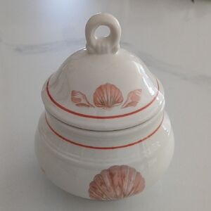 Vintage SANGO Coquille Sugar Bowl With a Lid and Pink Seashell Design